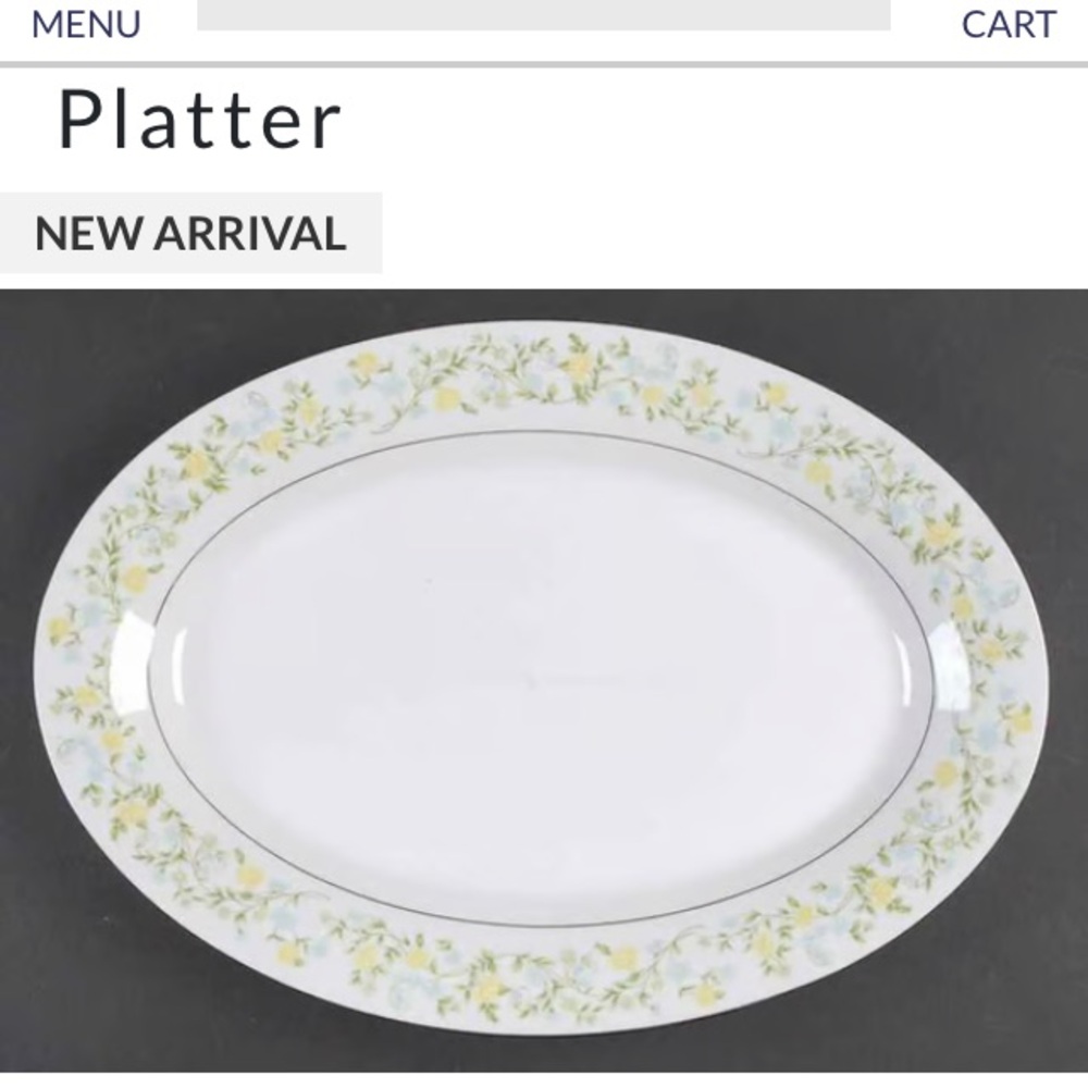 Floral Oval Platter - White and Yellow - Vintage